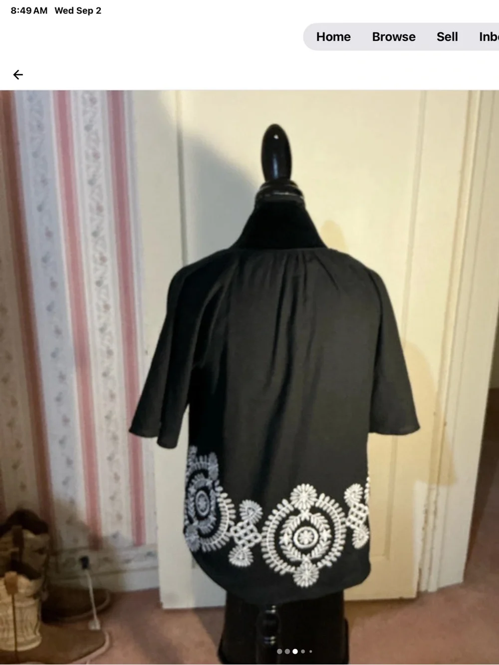 Embroidered Black V-Neck Women's Tunic and wide legged pants